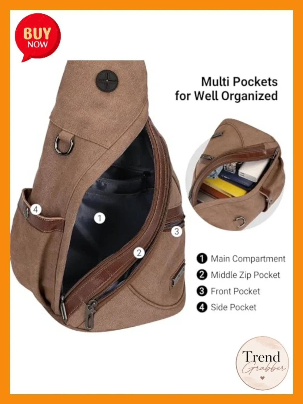 Canvas Sling Backpack for Men Convertible Daypack 19L Fits 9.7